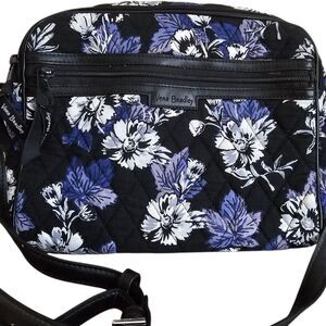 Vera Bradley Quilted Crossbody Bag with Black Lavender Floral Pattern and Faux
